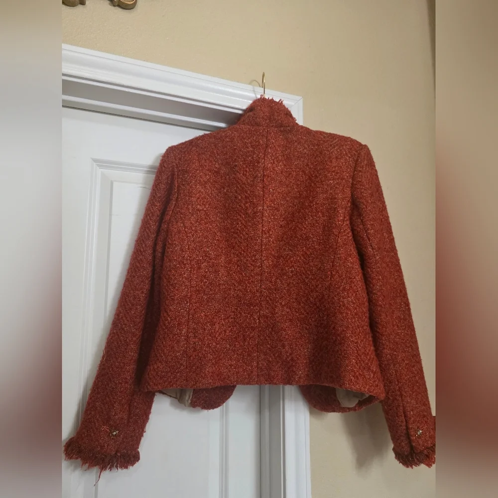 Vintage jonathan martin Rust Bouclé Fringe Blazer Size 6 - Picture 7 of 8